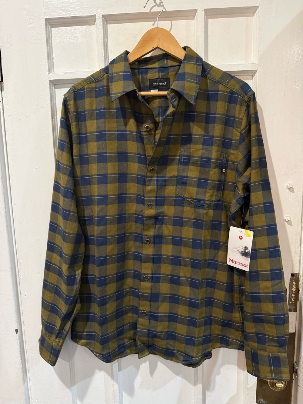 Marmot Olive and Navy Plaid Long-Sleeve Button-Down Shirt